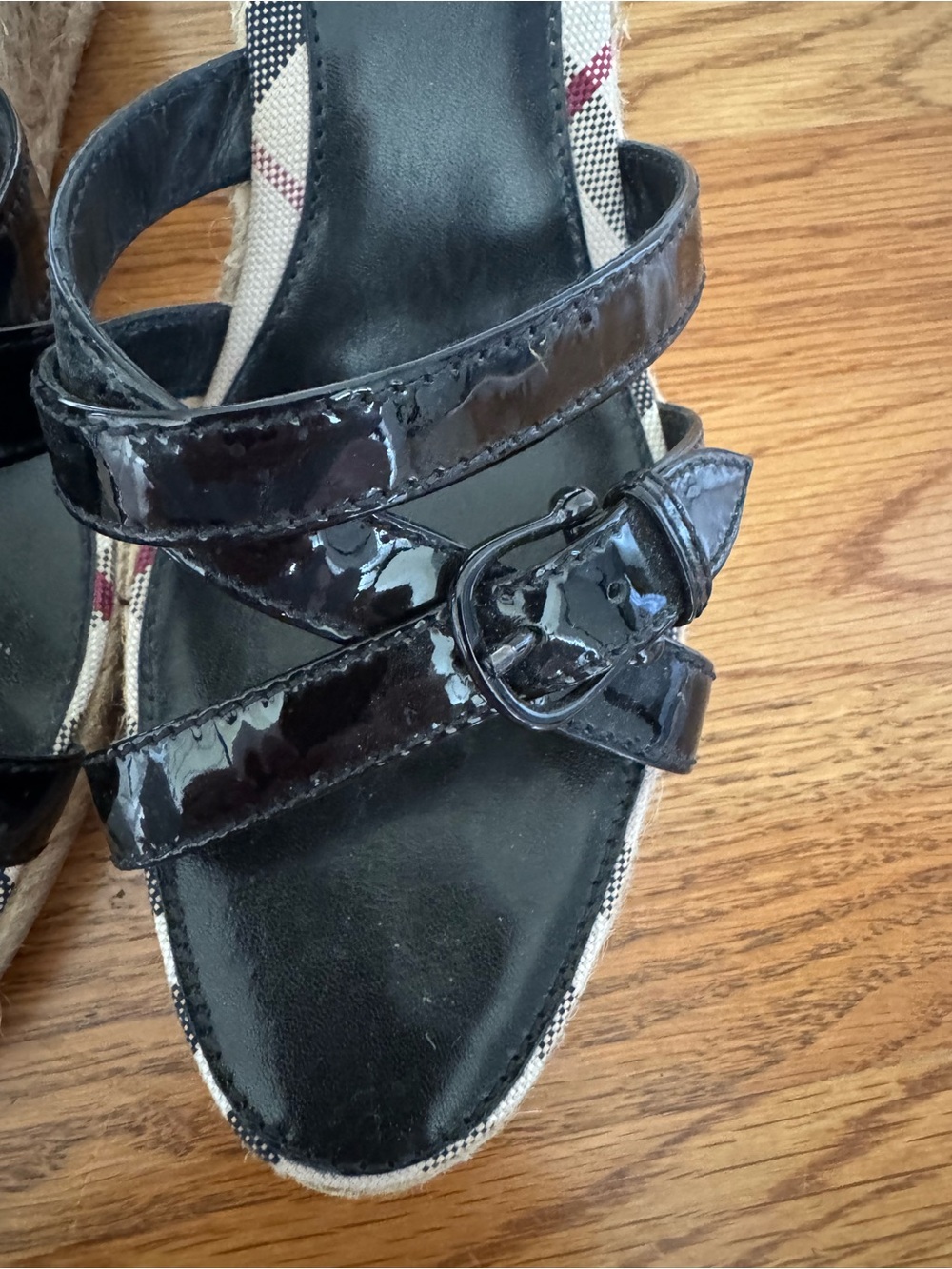 Burberry Black Patent Slide Mules with Signature Check Trim - Picture 4 of 7